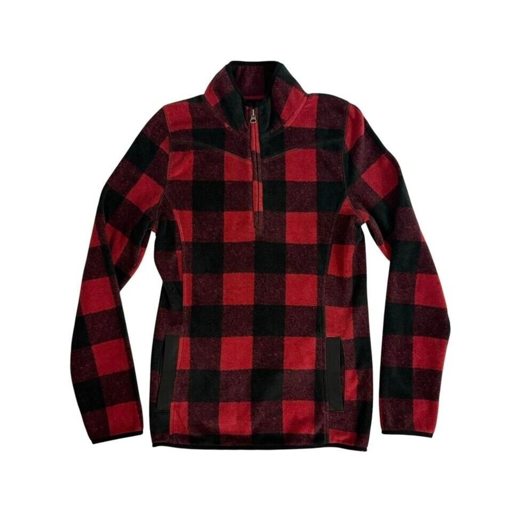 pendleton plaid quarter zip fleece sweater womens XS red black zip up jacket